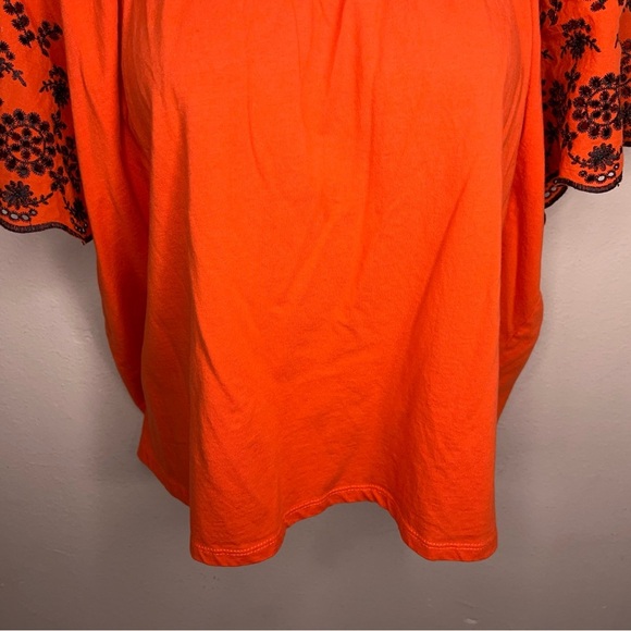 Large H&M Red Orange Black Embroidered Top Short Sleeve Peasant Vibrant Goth - Picture 8 of 12